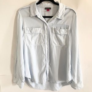VINCE CAMUTO Blue Utility Button Down Top Pockets